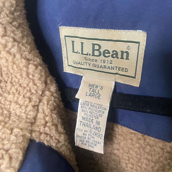 L.L. Bean Sherpa-Lined Jacket Mens L Tall Blue Zip Windbreaker Outdoors Winter U - Picture 2 of 10
